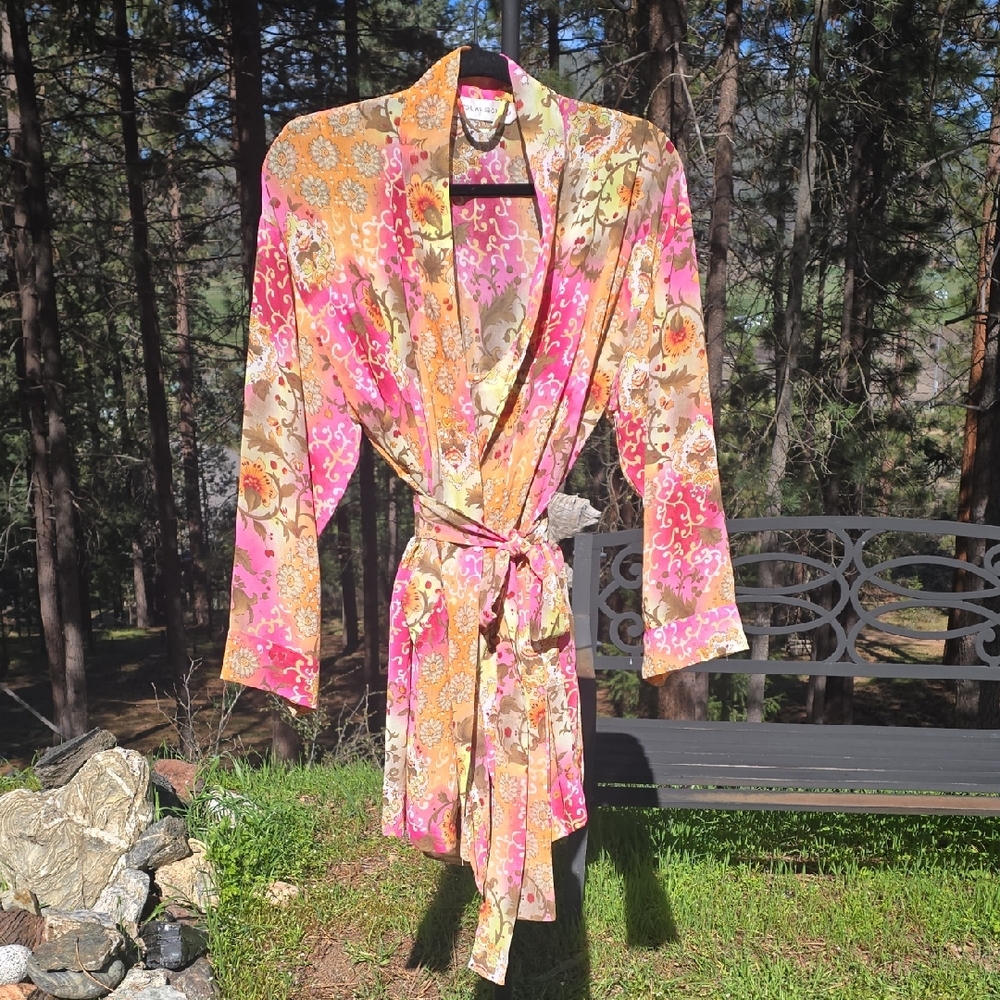 Victoria's Secret Pink & Gold Floral Wrap Robe VINTAGE 90's